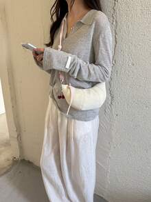 女款編織新款韓式小眾百搭時尚斜挎單肩包 通勤包 2026夏季 牛角餃子包 - 白色 - 查看 3
