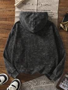 Women Vintage Washed Graphic Hoodie, Casual Oversized Pullover For Fall Winter Black - Black - View 5