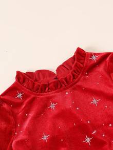 Halloween Girls Fashion Rhinestone Velvet Bat Mesh Dress - Red - View 4