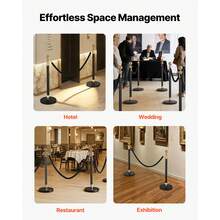 2 Pcs Black Velvet Stanchion Ropes, 5 Ft Crowd Control Stanchion Black Velvet Ropes With Gold Hooks, Post Queue Barrier Carpet Rope For Carpet Events Movie Theaters Grand Openings Hotels Party - 2 PCS - View 6
