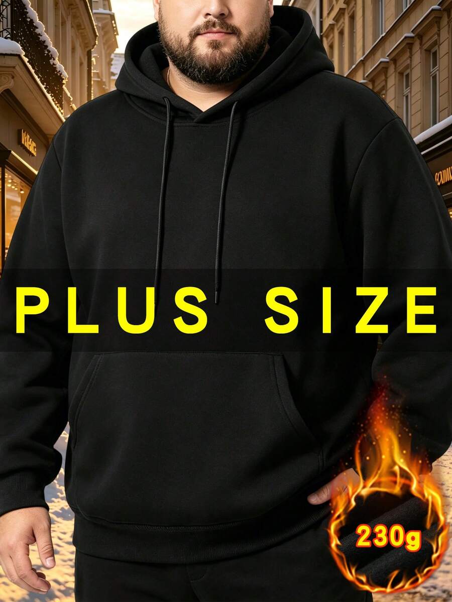 Autumn/Winter Men's Plus Size Fleece Hooded Sweatshirt, Loose Fit, BF Style Lazy Ins Style Warm Jacket Top Sports
