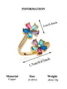 精緻 18K 鍍金彩虹立方鋯石雙花戒指，適合女性/媽媽/好友，可調節金戒指，獨特婚禮珠寶，度假、節日配飾，母親節/生日/週年紀念禮物 - 多款 - 查看 10