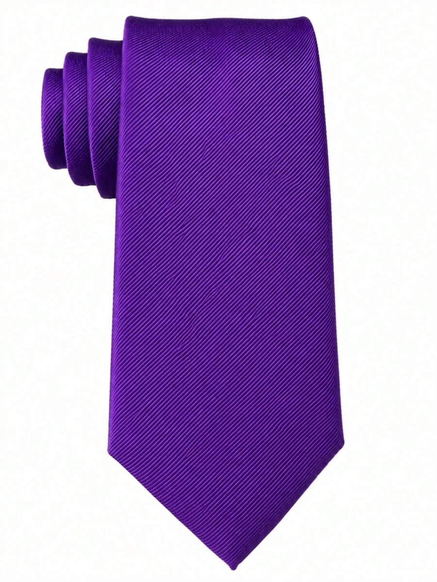 1PC Men's Fashion Light Blue Solid Color Fine Striped Versatile Tie - Purple - View 1