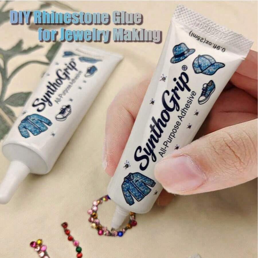 SynthoGrip All Purpose Rhinestone Glue Clear Jewelry Adhesive With Fine Needle Tip, Strong Sticky Craft Glue For Diamond Painting, Clothing, Sneakers, Water Bottles, Headphones, Hair Clips DIY Rhinestone Decor Projects