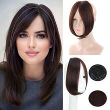 10 Inch Long Bob Wig, Middle Part With Side Bangs, Synthetic Hair Extensions With BB Clips - Multicolor - View 2