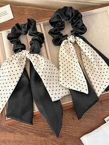 2/1/1pc/Set Vintage Polka Dot Ribbon Scrunchie, Drape Fabric Lightweight And Non-Pressing, Retro Fashion Hair Accessory - Suitable For Women And Girls, Perfect For Daily, Dating, School, Vacation And More - Multicolor - View 8