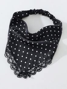 1件原創花卉刺繡捲邊波點印花女款髮帶，適合日常與度假使用，夏季髮飾沙灘圍巾度假頭巾 - 黑色 - 查看 2