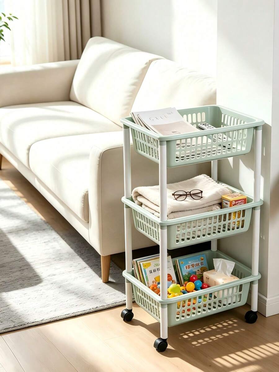 1-Piece Storage Rack, 3-Tier Rolling Utility Cart With Hollow Breathable Baskets, Equipped With Universal Wheels For Easy Movement. Sort And Store Sundries With Large Capacity To Save Space - View 1