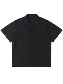 Men's Summer Thin Solid Color Short Sleeve Shirt With Turn-Down Collar, Fashionable Versatile Blouse - Black - View 7