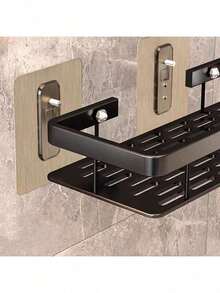 A Bathroom Triangle Basket Suction Cup Wall-Mounted Space Aluminum Shower Room Triangle Punch-Free Bathroom Corner Storage Rack - Black Rectangular Style - View 3