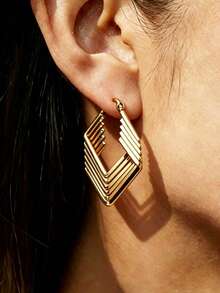 YUNCHUN 1 Pair Gold Stainless Steel Bohemian Rhombus Multi-Layer Earrings, Festive Geometric Ear Jewelry - Gold - View 4