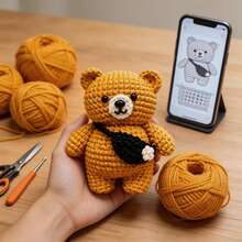 Backpack Bear Crochet Material Bag (Handmade By Adults, Not Finished), Suitable For Beginners To Get Started | Includes The Necessary Yarn And Accessories. Detailed Step-By-Step Instructions On Sewing Techniques. - Backpack Bear DIY Kit - View 2
