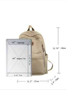 Mochila escolar de gran capacidad de unicolor - Caqui - Ver 2