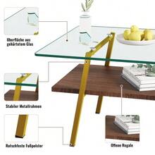 Coffee Table Made Of Tempered Glass, Rectangular Coffee Table, Metal Legs, Modern Living Room Table, H42.5/W98/D58 Cm - Blush+Gold - 查看 4