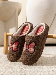 Unisex Silent Soft Sole Home Slippers, All-Season Butterfly Embroidered Plush Lining Quiet Indoor Slippers For Bedroom, Living Room, Casual Home Wear, Closed-Toe - Coffee Brown - View 8