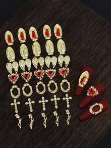 35pcs Mixed Color Nail Art Decorations, Including Virgin Mary, Cross, Heart And Angel Patterns, Suitable For DIY Nail Art And Decorating Women's Nails - Multicolor - View 8