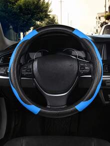 1pc Carbon Fiber Leather Comfortable Car Steering Wheel Cover Without Inner Ring, Car Decor, Suitable For 14.5-15 Inch Steering Wheel, Car Interior Accessory, Unisex, All Seasons - A - View 3