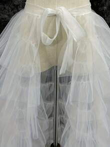 1 Pc Layered White Tulle Train Wrap Skirt Tie Waist Ruffle Tutu Overlay For Wedding Bride Evening Formal Party Dress Layering Accessory - A - View 5