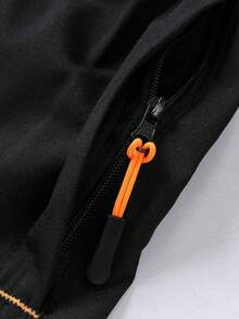 Pantalones cortos deportivos casuales holgados de alto rendimiento para hombre, de secado rápido, unicolor, con diseño de franja reflectante, bolsillos, cremallera y cordón de cintura - Negro - Ver 7