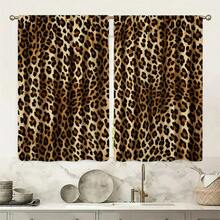 2pcs Vintage Brown Leopard Print Decorative Curtains, Rod Pocket Design, Easy Installation And Removable, Polyester Material, Suitable For Living Room, Bedroom, Luxury Vintage Home Decor. - Multicolor - View 14