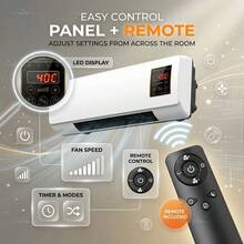 TazTir 1200W 2-In-1 Wall Mounted PTC Ceramic Space Heater & Fan-Only Air Circulator, Warm Air + Natural Breeze Modes, Remote Control, LED Display, Timer & Adjustable Thermostat, Space Saving Heater Fan For Bedroom, Dorm, Apartment, Home Office - 白色 - 查看 6