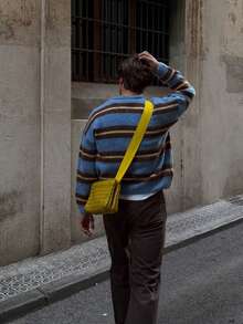 2026 New Street Fashion Striped Knit Men's Autumn/Winter Loose Versatile Sweater, Lazy Style Casual Top - Blue - View 2