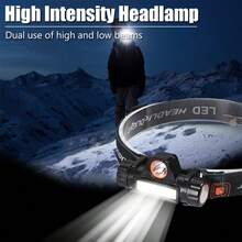 1 Set Flashlight & Headlamp Combo Kit, Dual Light Source USB Rechargeable Torch With Side COB Lamp + Adjustable Head Light, 2 Charging Cables Included For Fishing Camping Emergency Use - Camping Lights - View 2