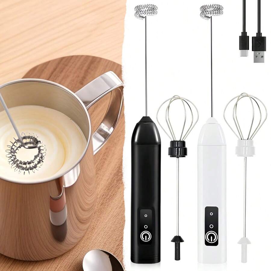 便攜式手持電動奶泡器，不鏽鋼攪拌頭，可充電 3 速奶泡機，適用於拿鐵、卡布奇諾、熱巧克力、雞蛋，輕鬆製作濃郁綿密奶泡，輕巧無線奶泡器