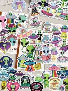 54 piezas de pegatinas creativas y resistentes al agua con diseño de alienígenas para decorar portátil, guitarra, refrigerador, equipaje, teléfono, patineta, álbum de recortes, funda de teléfono, regalos de fiesta de cumpleaños, regalos festivos y útiles escolares - 1 Set - Ver 1