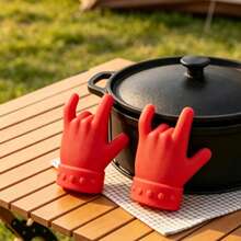 2pcs Red Finger-Shaped Pot Lid Lifter/Anti-Splatter Clip, Creative Palm-Shaped Kitchen Tool, Suitable For Pot Lids And Soup Ladles - Multicolor - View 8