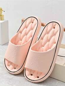 1 Pair One-Piece Molded Hollow Out Waterproof Quick-Dry Quiet Anti-Slip Bathroom Slippers - Slippers - View 4