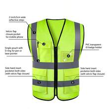Reflective Safety Vest With Pockets And High Visibility, Suitable For Traffic, Nighttime Construction, Outdoor Running, Cycling, And Sports. - Lime Green - View 1