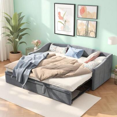 Canapé-lit rembourré pour s'asseoir et se coucher, convertible en lit, 90/180 x 200 cm, avec sommier à lattes, lit multifonctionnel en velours doux pour la peau, gris, sans matelas