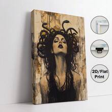 2D Flat Ancient Greek Mythology Medusa Canvas Wall Art With Wooden Frame, Vintage Style Mythological Snake-Haired Goddess Art Print, Stunning Unique Decor For Living Room, Dining Room, Home Office And Bedroom, Enhancing Mythological Atmosphere - D - View 17