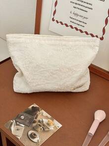 3D Floral Embroidery Storage Bag, 3 Colors Available, Gentle Floral Pattern, Fabric Material, Large Capacity, Multi-Functional, Lightweight, Convenient, For Skincare, Makeup, Digital Products And Small Items - Multicolor - View 12