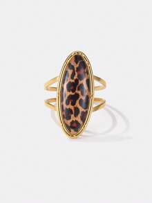 Kryxie 1pc 18K Gold Plated Stainless Steel Chunky Leopard & Tortoiseshell Stackable Ring, Suitable For Women To Wear Casually Or At Gatherings In Summer - Multicolor - View 6