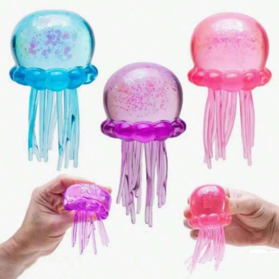 1/3pcs Pink Blue Purple Jellyfish Octopus Squishy, Soft Glitter Jelly Squeeze Stress Relief Fingertip Toy, Cute Sensory Anxiety Relief Decompression Toy, Suitable For Children Teens Adults Office Study, Birthday Christmas Gift