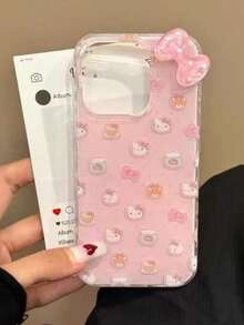 Sanrio 蝴蝶結 Hello Kitty 手機殼，適用 17/16 Pro Max，新款防摔 Apple 15 可愛 14 女孩 13，附手工 DIY 水鑽蝴蝶結貼紙，全包覆防震保護殼 - 彩色 - 查看 2
