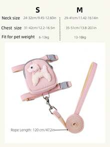 1pc Cute Cartoon Puppy Backpack Harness Dog Leash Set, Adjustable Soft Pet Harness With Storage Pouch, Comfortable No-Choke Vest For Small And Medium Dogs, Dog And Cat Supplies, Suitable For Outdoor Walking - Pink - View 5
