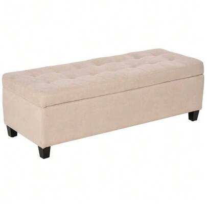 Bench, Upholstered Bench With Storage, Bed Bench With Lid, Linen Look, Storage Bench, Storage Bench For Living Room, Bedroom, Beige