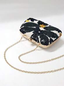 LJDCRFT Elegant Floral Sequin Vintage Embroidered Clasp Evening Bag, Hard Shell Design, Suitable For Weddings, Proms, And Dates. - Black - View 7