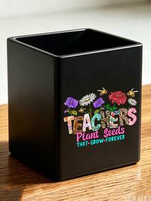 Teacher's Day Main Image Print Multifunctional Storage Box, Teacher's Day Office Essential, Desktop Organization Tool, Desktop Storage Tube, Business A5 Notebook, Office Meeting Notes Simple Notebook, Student Bound Notebook, Large Capacity Desktop Storage Box, Makeup Brush Storage Bucket, Pen Holder, Makeup Brush Holder, Can Hold Makeup Brushes, Pens, Remote Controls, Tableware And Small Items, Suitable For Home, Bathroom, Kitchen, Office, Bedroom, Dorm, Desktop, Living Room Compact Space-Saving Storage Supplies, Holiday, Birthday, Back To School Essential - Multicolor - View 18