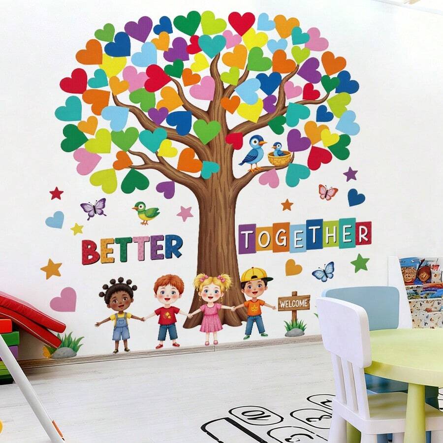 1/2/6 ark Back to School-väggdekaler för barnrumsdekoration, färgglatt hjärtträd, barnkammardekor, vinylklistermärken för klassrum, fönster- och dörrdekor - Multifärgad - Visa 1