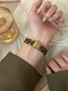 1件金色錶帶休閒風竹紋時尚女款石英手錶，金色適合日常佩戴，復古情侶風，最佳禮物 - 金色 - 查看 6