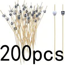 400pcs/200pcs/50pcs/20pcs/10pcs White Halloween Skull Shaped Bamboo Decorative Picks, Natural Raw Bamboo Material, Precision Polished No Burrs, Dark Humorous Skull Head Design, Suitable For European Halloween Theme Party, Western Restaurant Cold Dish Plating, Home Party Fruit Dessert, Holiday Gathering Snack Plating Atmosphere Decoration Props - Multicolor - View 14