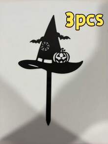 3/6/9pcs Black Acrylic Halloween Cape Cake Toppers, Happy Halloween Theme Cake And Birthday Party Decorations, Cake Decor Supplies - StyleB - View 11