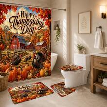 1pc/4pcs Autumn Harvest Country Farmhouse Turkey & Pumpkin Pattern Multi-Functional Bathroom Decor Shower Curtain Set, Free 12 Hooks, Premium Holiday Atmosphere, Bathroom Mat, U-Shaped Floor Mat And Round Toilet Lid Cover, Suitable For All Scenes Decoration Bathroom Set - Autumn Harvest Turkey and Pumpkin - View 7