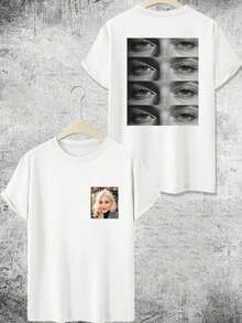 DIY 定製中性款個性化 T 恤，需提供高解析度情侶/朋友/家人/寵物/公司 Logo 照片，適合情人節、週年紀念、運動場合 - 白色 - 查看 2