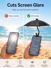 Outdoor Waterproof Anti-Glare Phone Sunshade Umbrella, Built-In Bracket, Mini Umbrella, Essential For Travel, Vacation Camping And Delivery Services - Multicolor - View 6
