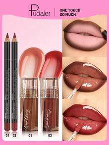 Pudaier 4-Piece Lip Liner & Lip Gloss Set - Silky Precise Lip Liner & Moisturizing Lip Gloss, Create Stunning Glow - Multi-Color Versatile Lip Makeup, Suitable For Daily Looks, Parties And Vacations - 4PCS - View 13